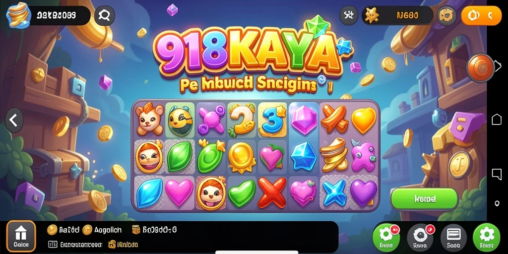 Tangkapan layar permainan 918KAYA dengan gameplay Match-3 yang seru.
