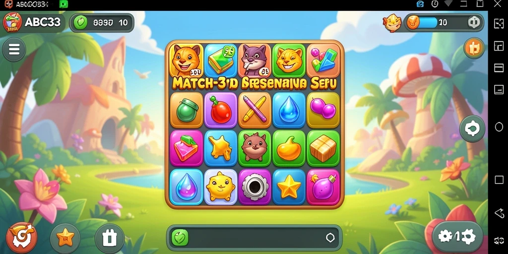Tampilan gameplay Match-3 ABC33 dengan level menantang dan warna cerah.