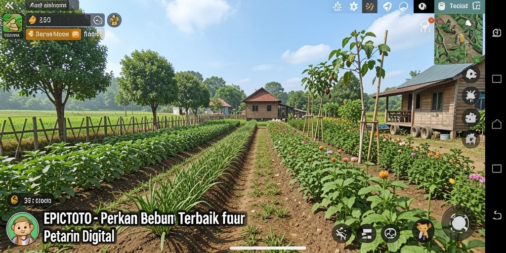 Tangkapan layar menunjukkan kebun yang hijau dan hasil panen yang melimpah di EPICTOTO.