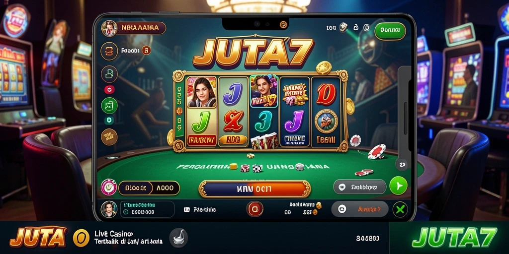 Screenshot gameplay JUTA7 yang menampilkan dealer langsung dan pemain menikmati permainan.