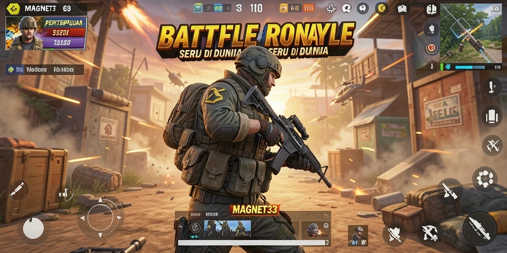 Screenshot utama dari gameplay Battle Royale MAGNET33 yang penuh aksi.