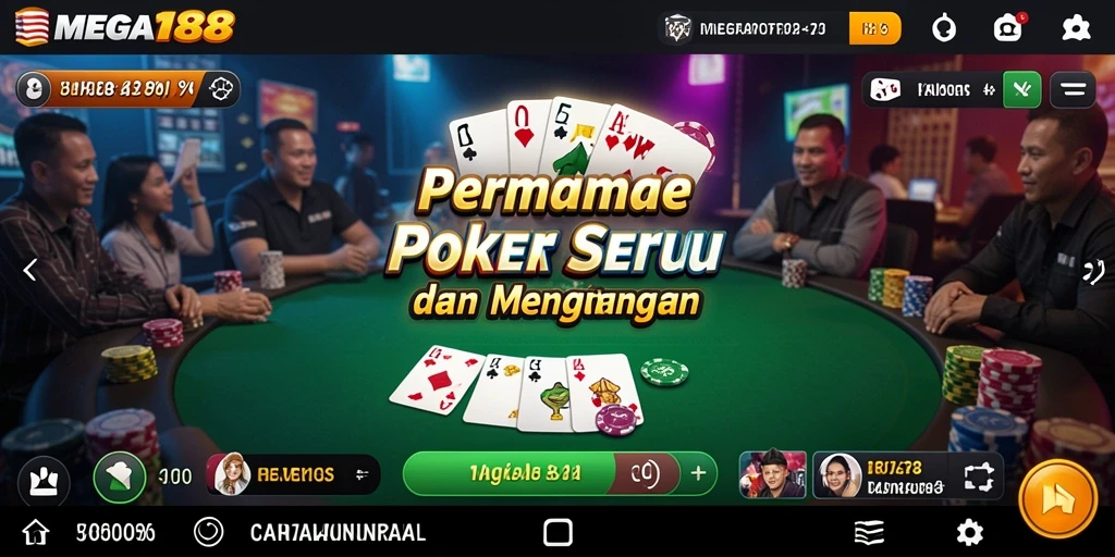 Screenshot gameplay MEGA188 dengan tampilan meja poker yang menarik.