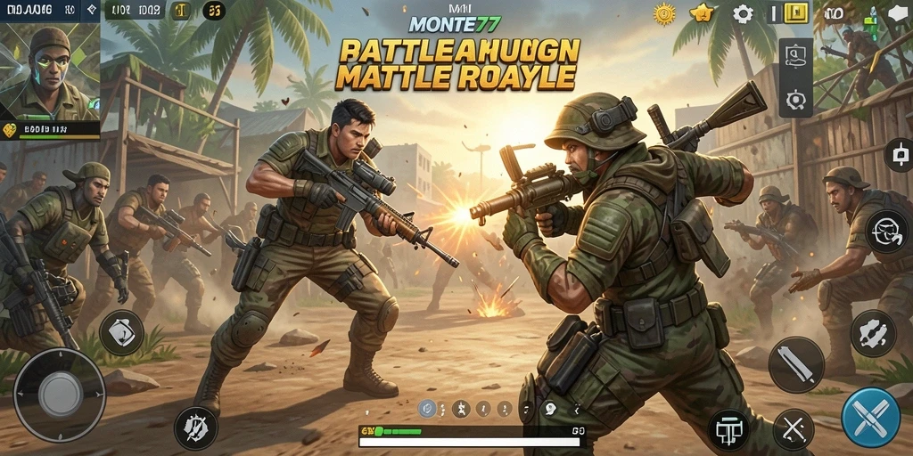 Screenshot MONTE77 menampilkan aksi intens dalam permainan Battle Royale.