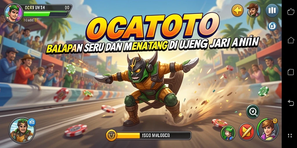 Tampilan gameplay OCATOTO dengan kendaraan balap yang menakjubkan.