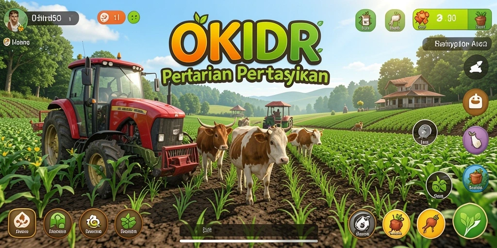Screenshot OKIDR menunjukkan pemain menikmati aktivitas bertani yang seru.