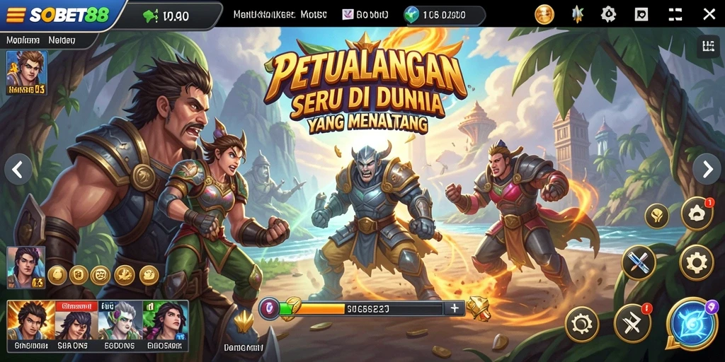 Tampilan gameplay SOBET88 yang menampilkan petualangan seru dan tantangan menarik.